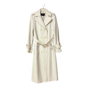 BCBG Maxazria Womens Size Medium Winter White Wool Blend Belted Long Coat